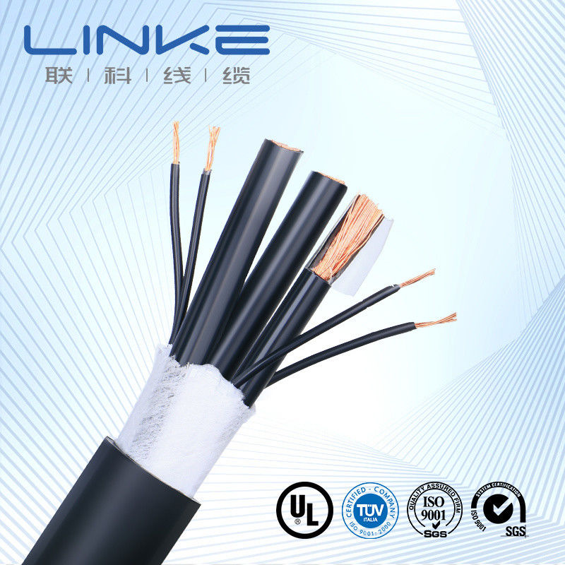 Série de cabos coaxial de chapéu de PVC preto RG6 / Rg58 / Rg11 / Rg59 para vigilância por vídeo